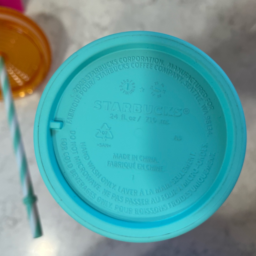 Starbucks 24 oz Pink Teal Ombré Tumbler w/ Pink Umbrella Straw Topper - Picture 7 of 7
